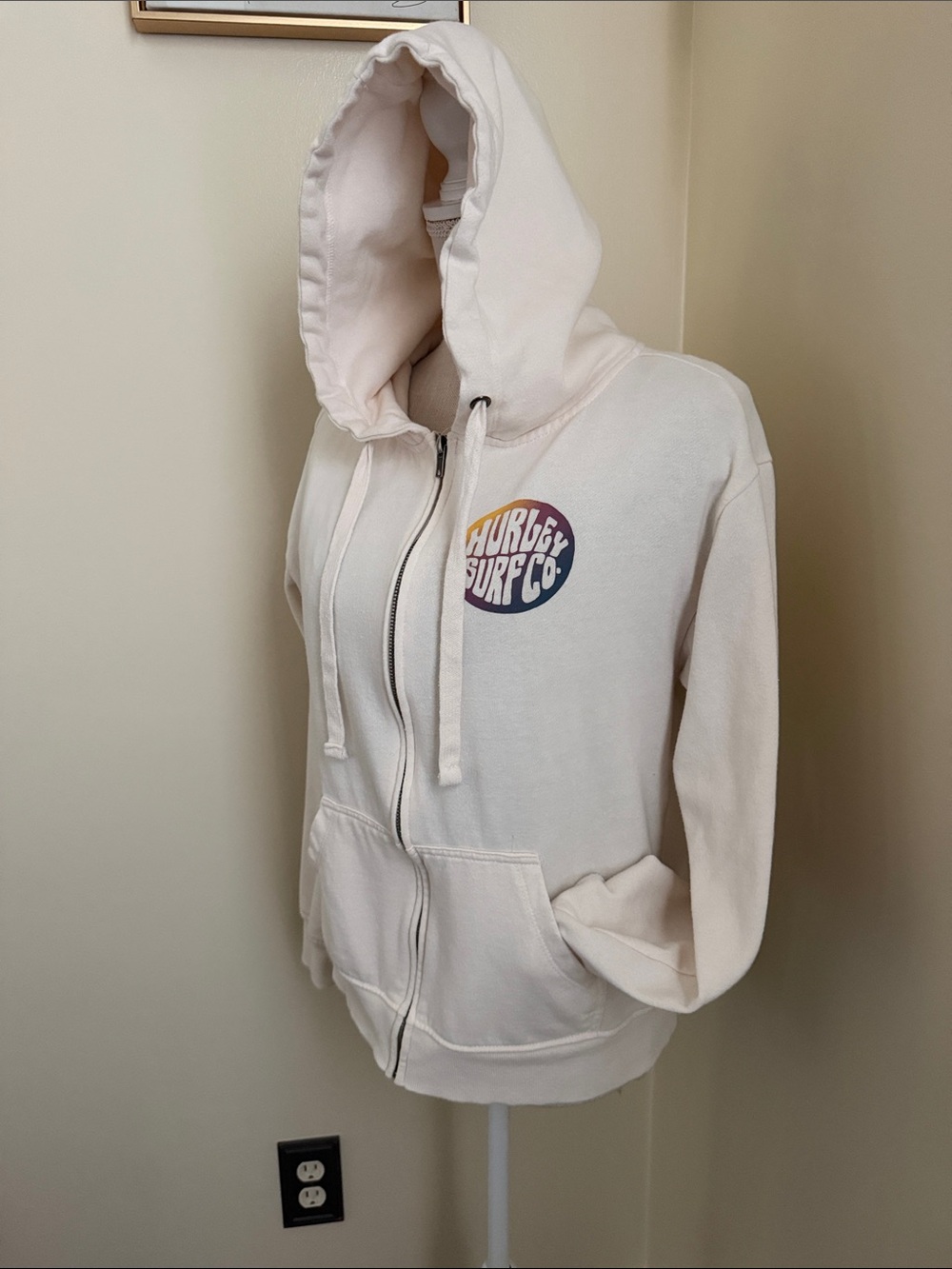 Hurley Cream Zip-Up Hoodie bwith Surf Patch - Picture 7 of 13